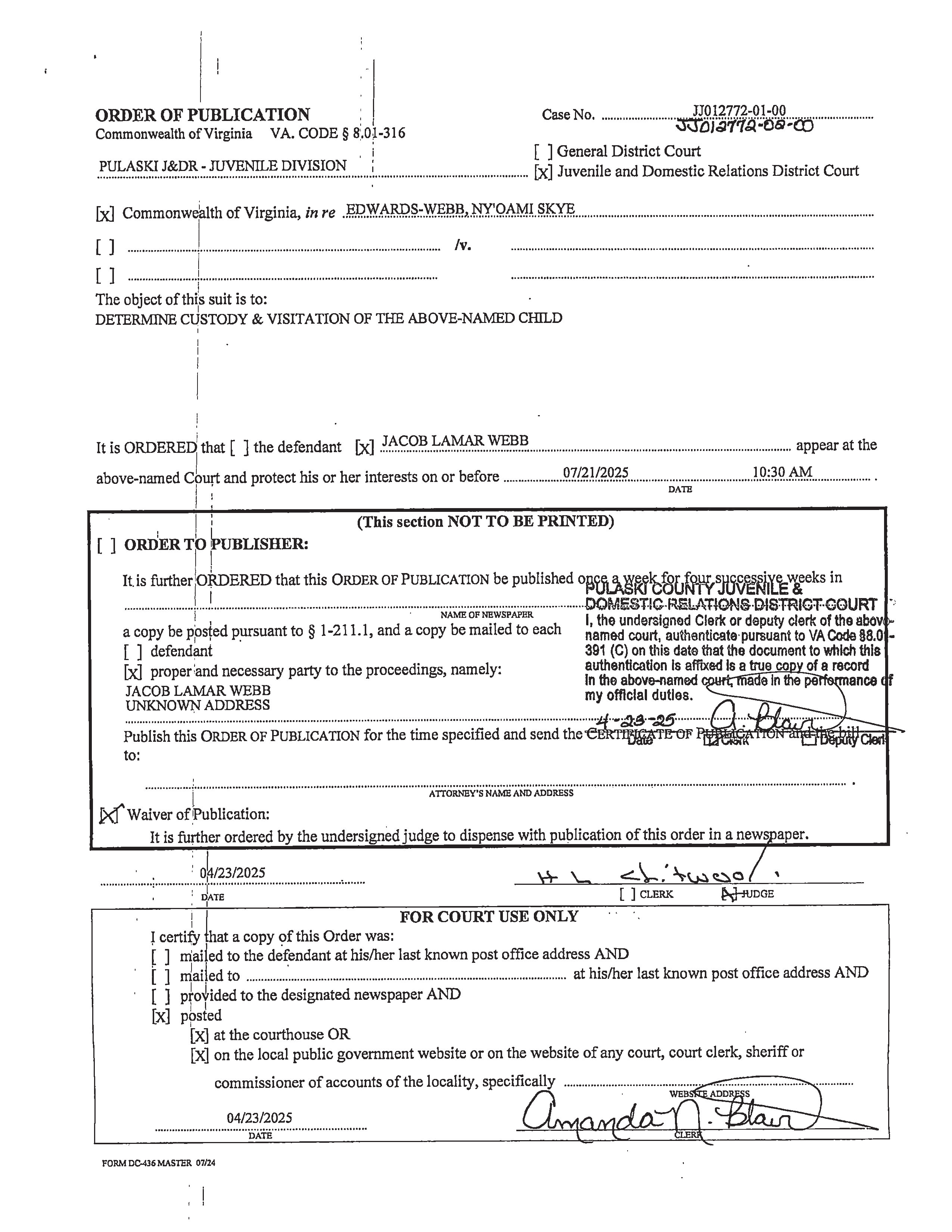 Order of Publication